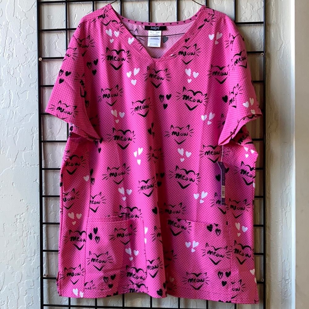 HeartSoul scrub top - pink cat meow - 2XL